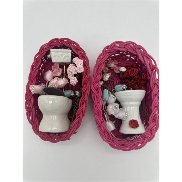 Set Of Vintage Wicker Bathroom Americana Wall Decor - Picture 1 of 5